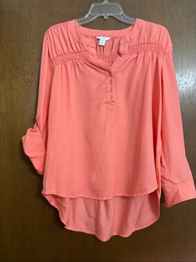 intro. Coral Button-Front Peasant Tunic